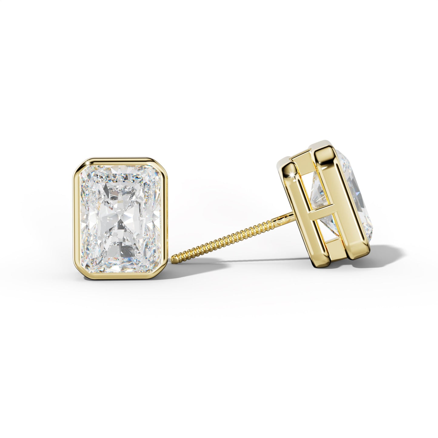 Radiant Diamond Stud Earrings With Bezel Setting - 1/2 - 18K White Gold
