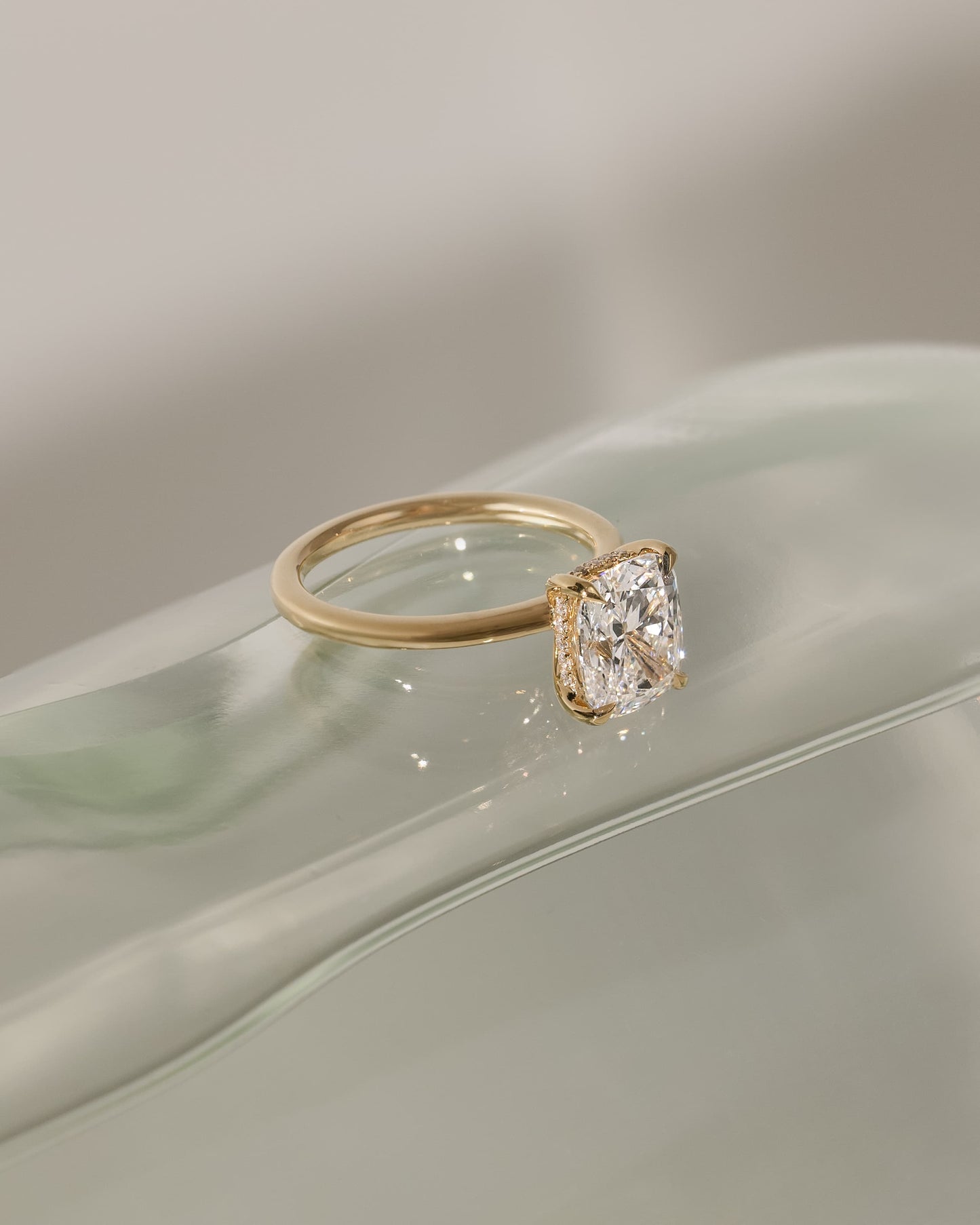 Ava - Elongated Cushion Claw Solitaire with Hidden Halo Engagement Ring - Yellow Two-Tone