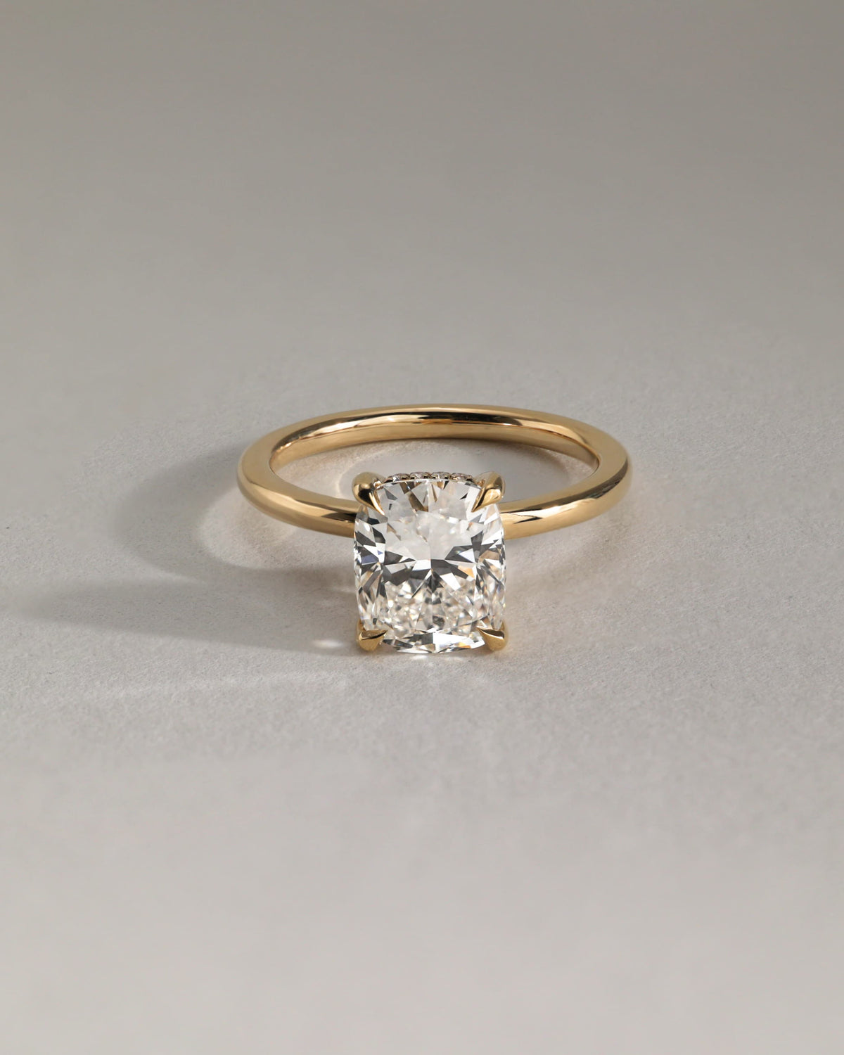Ava - Elongated Cushion Claw Solitaire with Hidden Halo Engagement Ring - White Gold