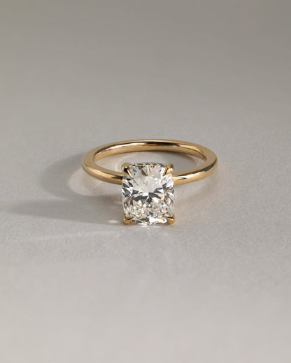 Ava - Elongated Cushion Claw Solitaire with Hidden Halo Engagement Ring - White Gold