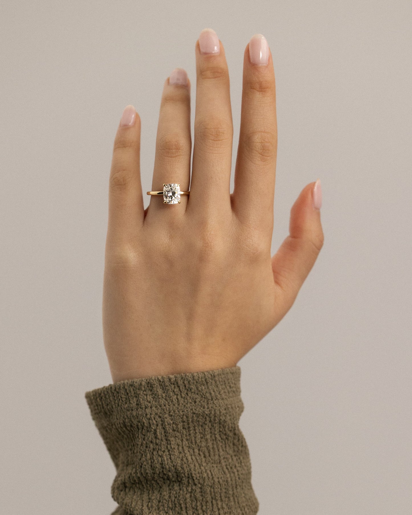 Ava - Elongated Cushion Claw Solitaire with Hidden Halo Engagement Ring - Rose Gold