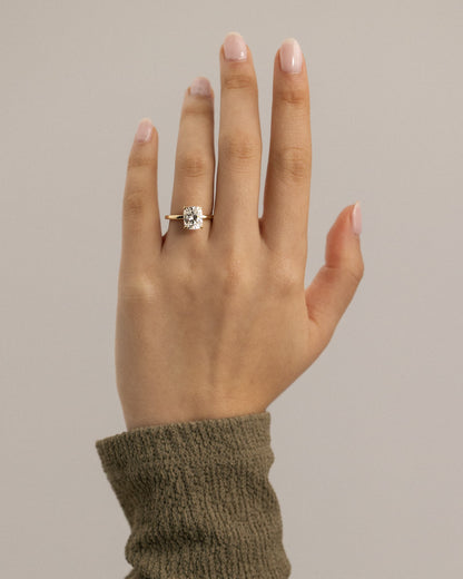 Ava - Elongated Cushion Claw Solitaire with Hidden Halo Engagement Ring - Rose Gold