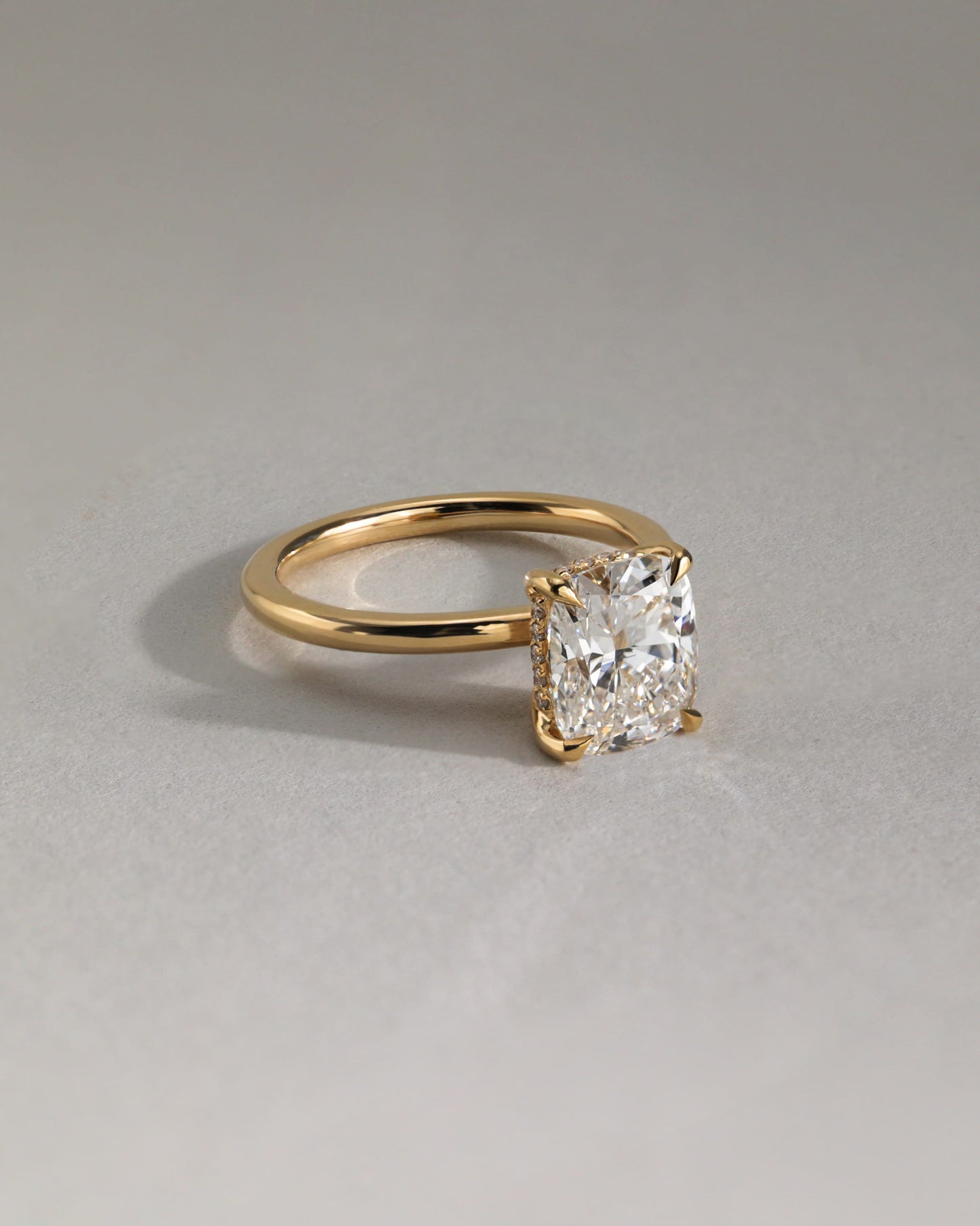 Ava - Elongated Cushion Claw Solitaire with Hidden Halo Engagement Ring - Rose Gold