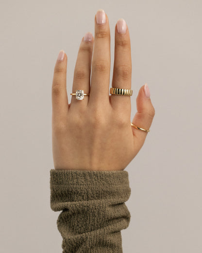 Ava - Elongated Cushion Claw Solitaire with Hidden Halo Engagement Ring - Platinum