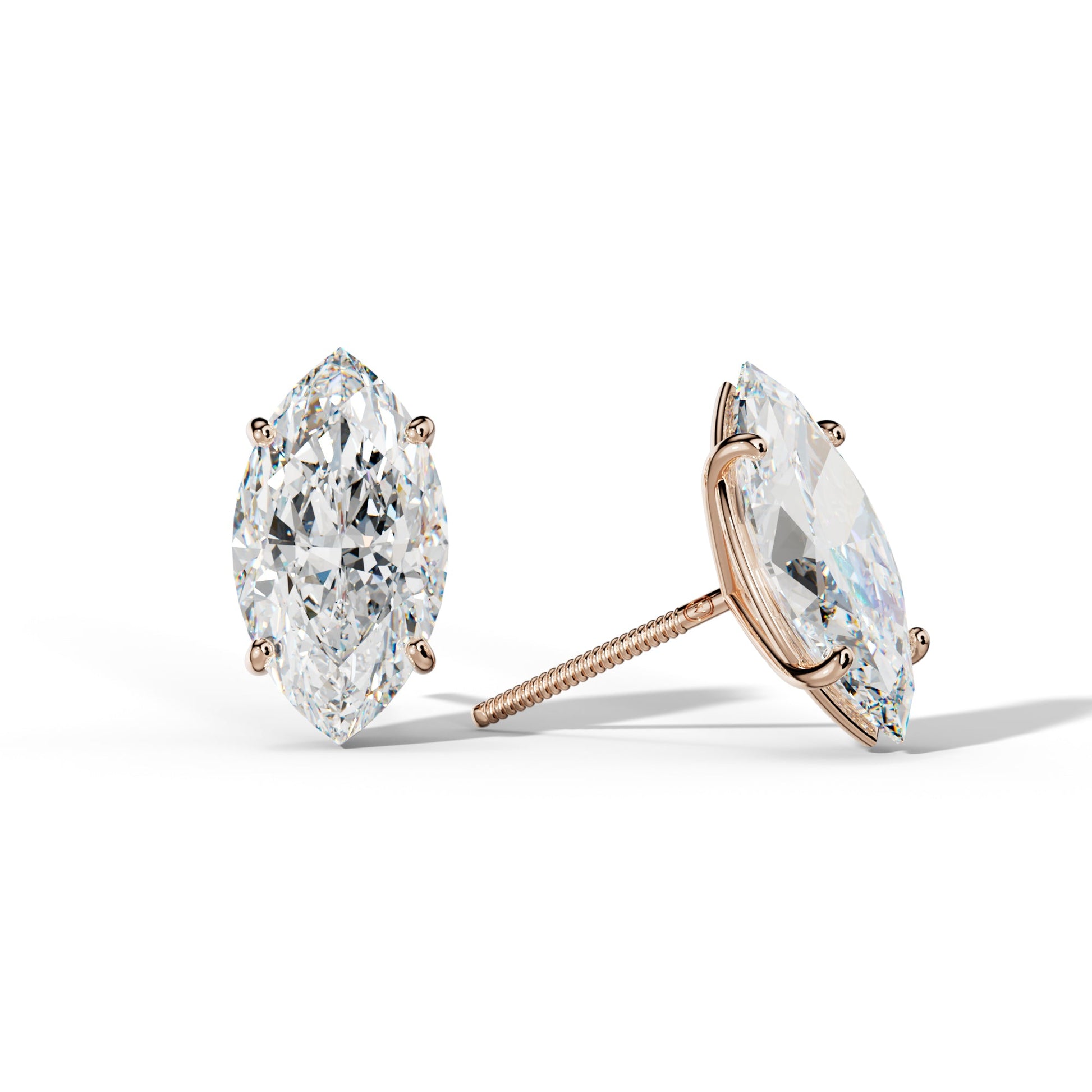 Marquise Diamond Stud Earrings With Four Classic Prong Martini Settings - 1/2 - 18K Rose Gold