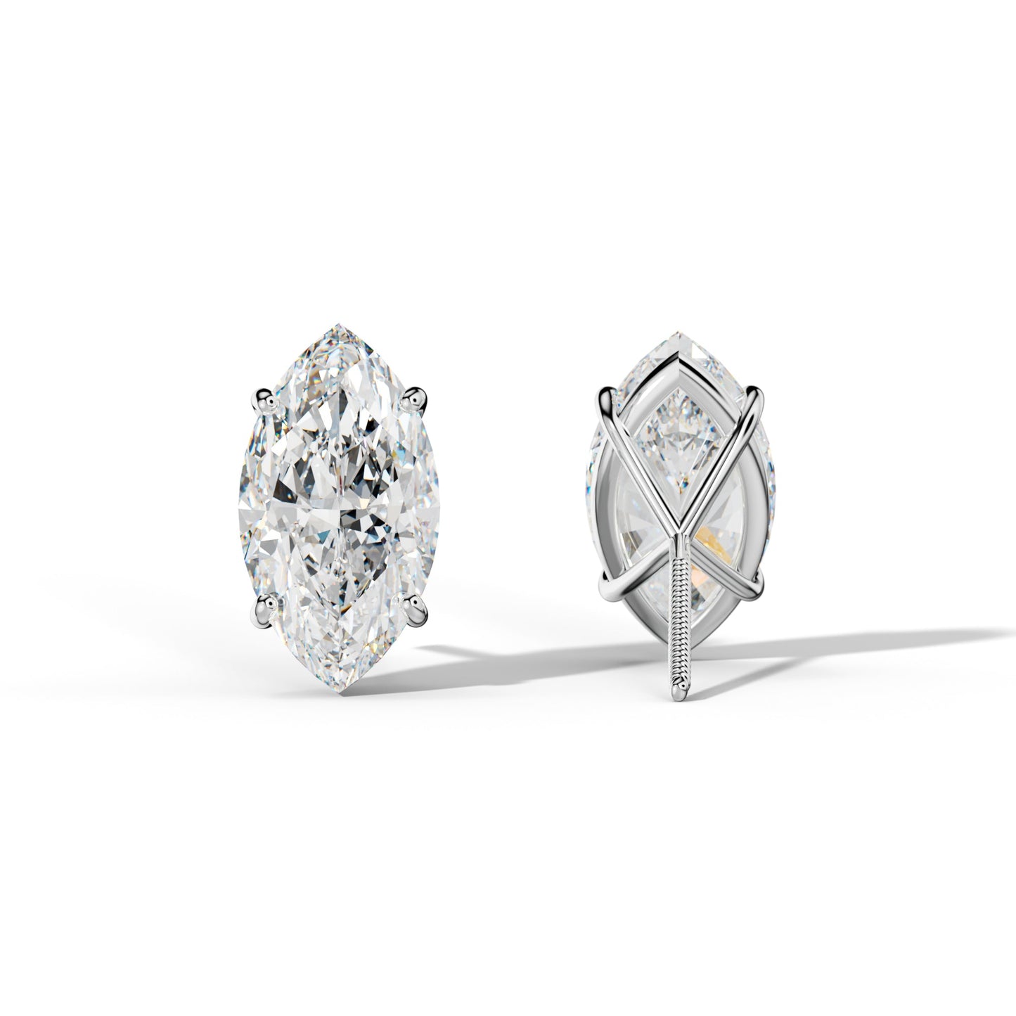 Marquise Diamond Stud Earrings With Four Classic Prong Martini Settings - 1/2 - 14K Yellow Gold