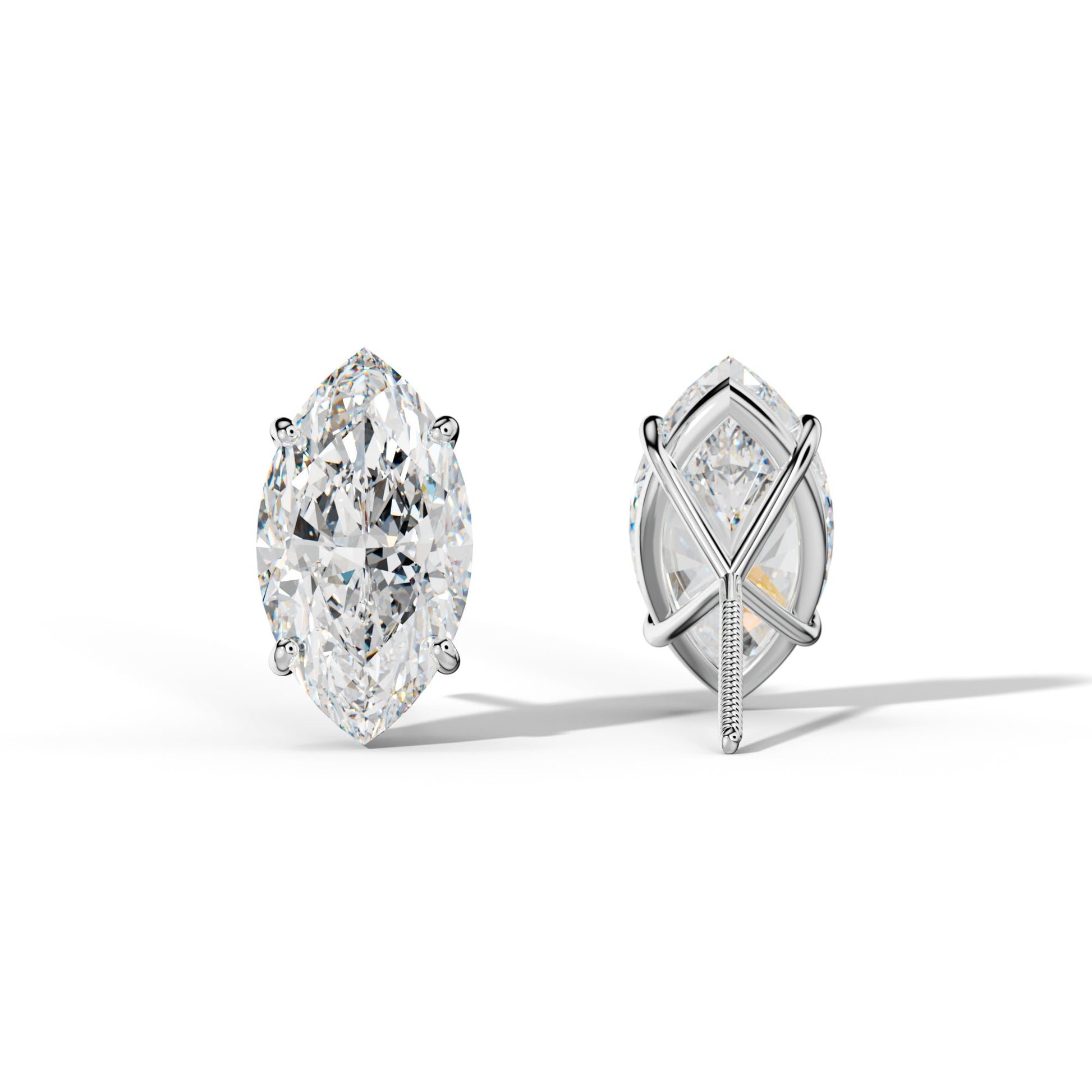 Marquise Diamond Stud Earrings With Four Classic Prong Martini Settings - 1/2 - 14K Yellow Gold