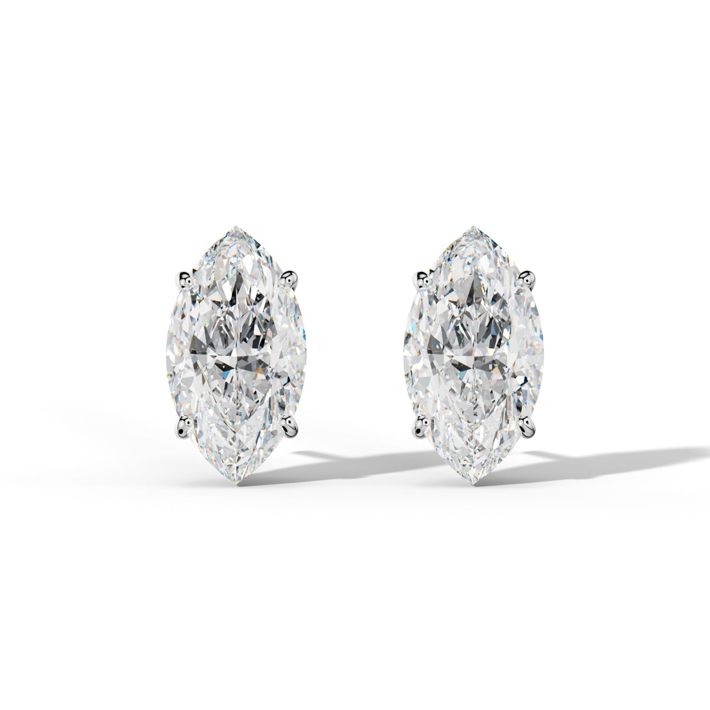 Marquise Diamond Stud Earrings With Four Classic Prong Martini Settings - 1/2 - 14K Rose Gold