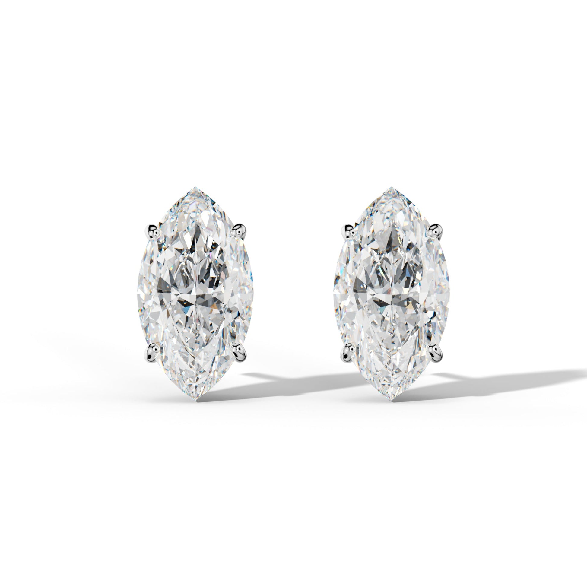Marquise Diamond Stud Earrings With Four Classic Prong Martini Settings - 1/2 - 14K Rose Gold