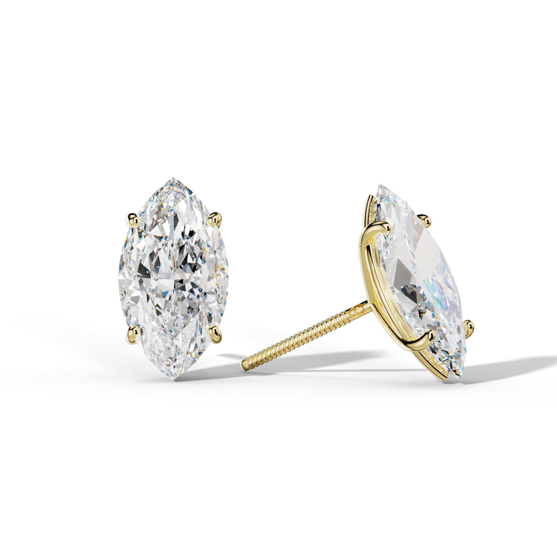 Marquise Diamond Stud Earrings With Four Classic Prong Martini Settings - 1/2 - 18K White Gold