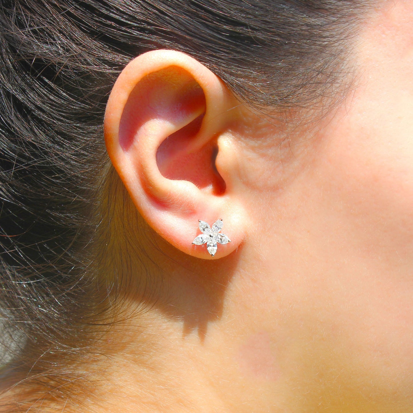 1.50 ctw Marquise Cut Diamond Flower Earrings - 14K Yellow Gold - E-F Color VS1-VS2 Clarity
