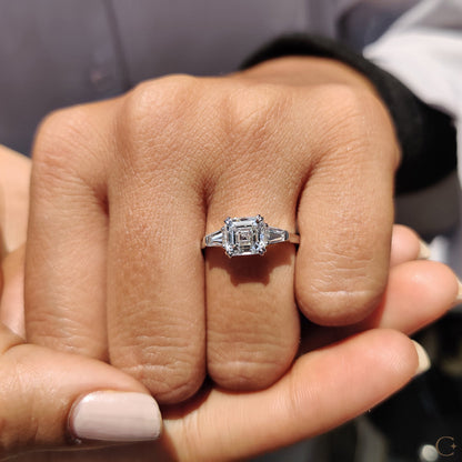3 Stone Diamond Engagement Ring With Asscher and Baguette