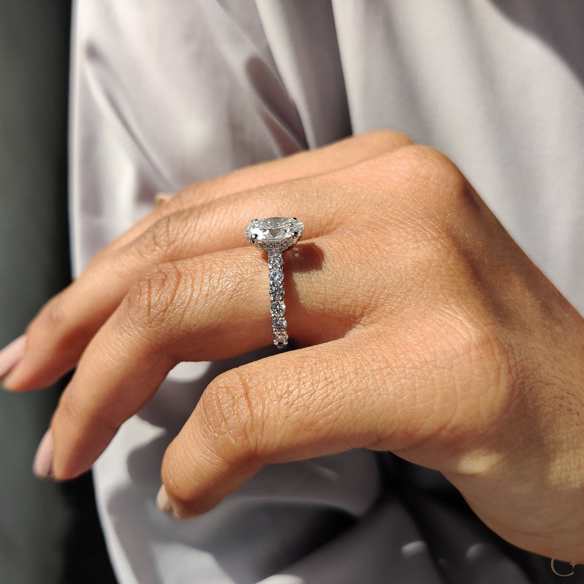 Oval Pave Engagement Ring In Hidden Halo Style