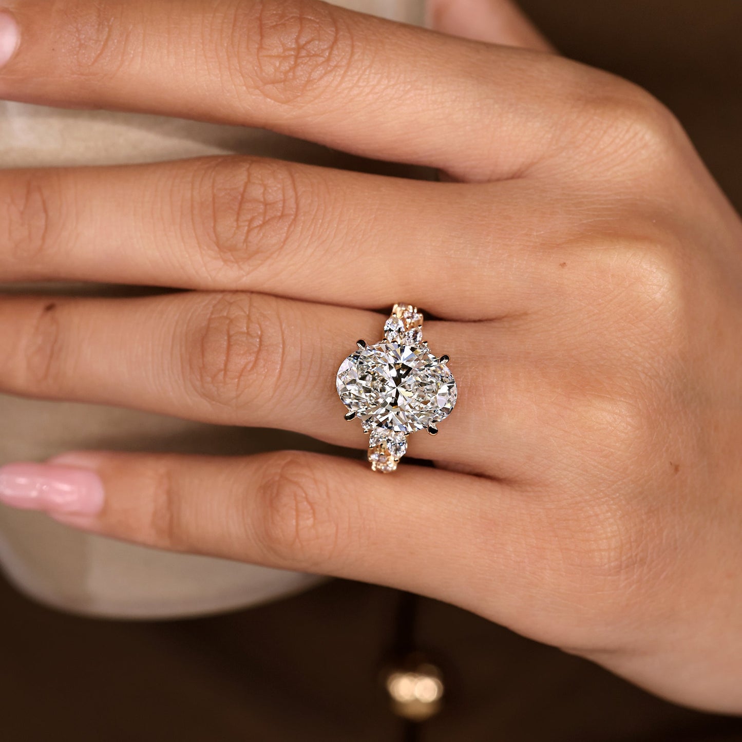 IGI Certified 5 - 7 Carat Oval Cut Diamond Ring in Cluster Setting