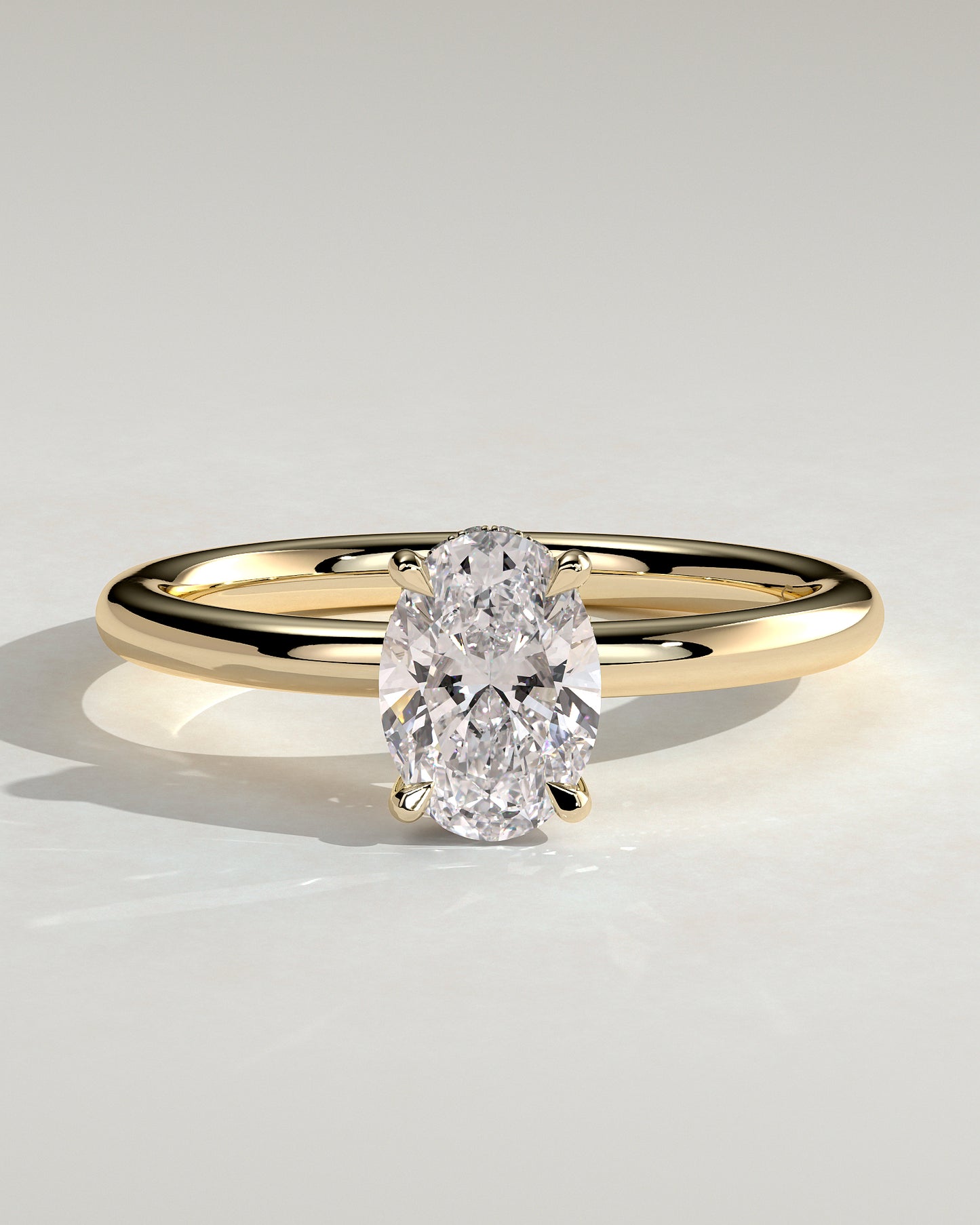 Emma - Classic Oval Claw Solitaire with Hidden Halo Engagement Ring - Yellow Gold - Yellow Gold