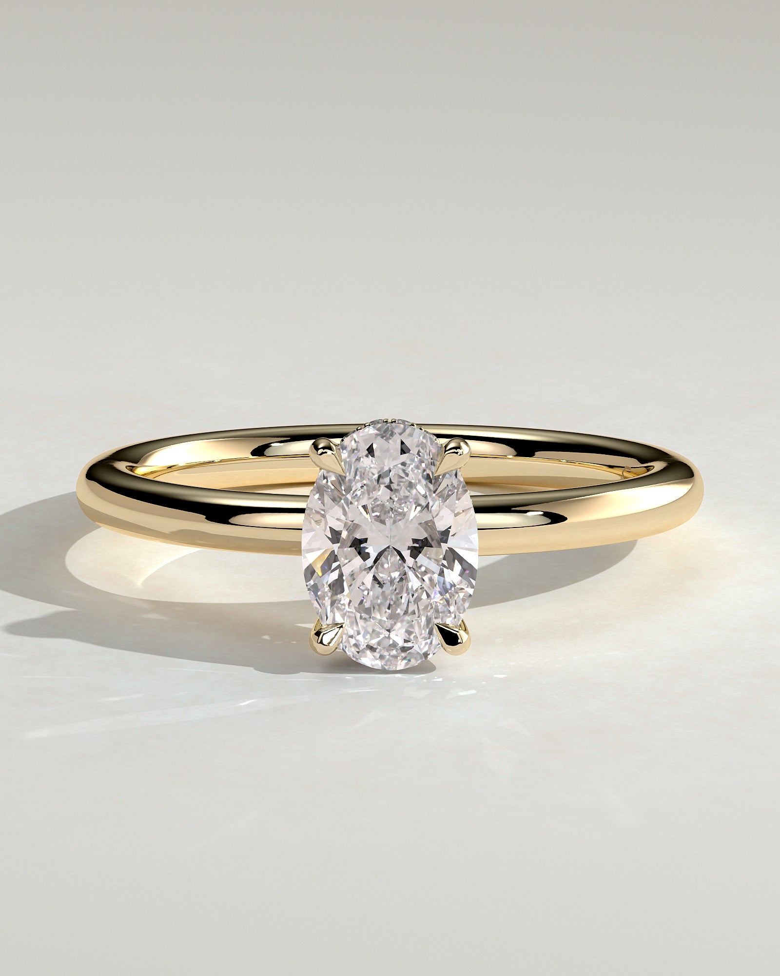 Emma - Classic Oval Claw Solitaire with Hidden Halo Engagement Ring - Yellow Gold - Yellow Gold