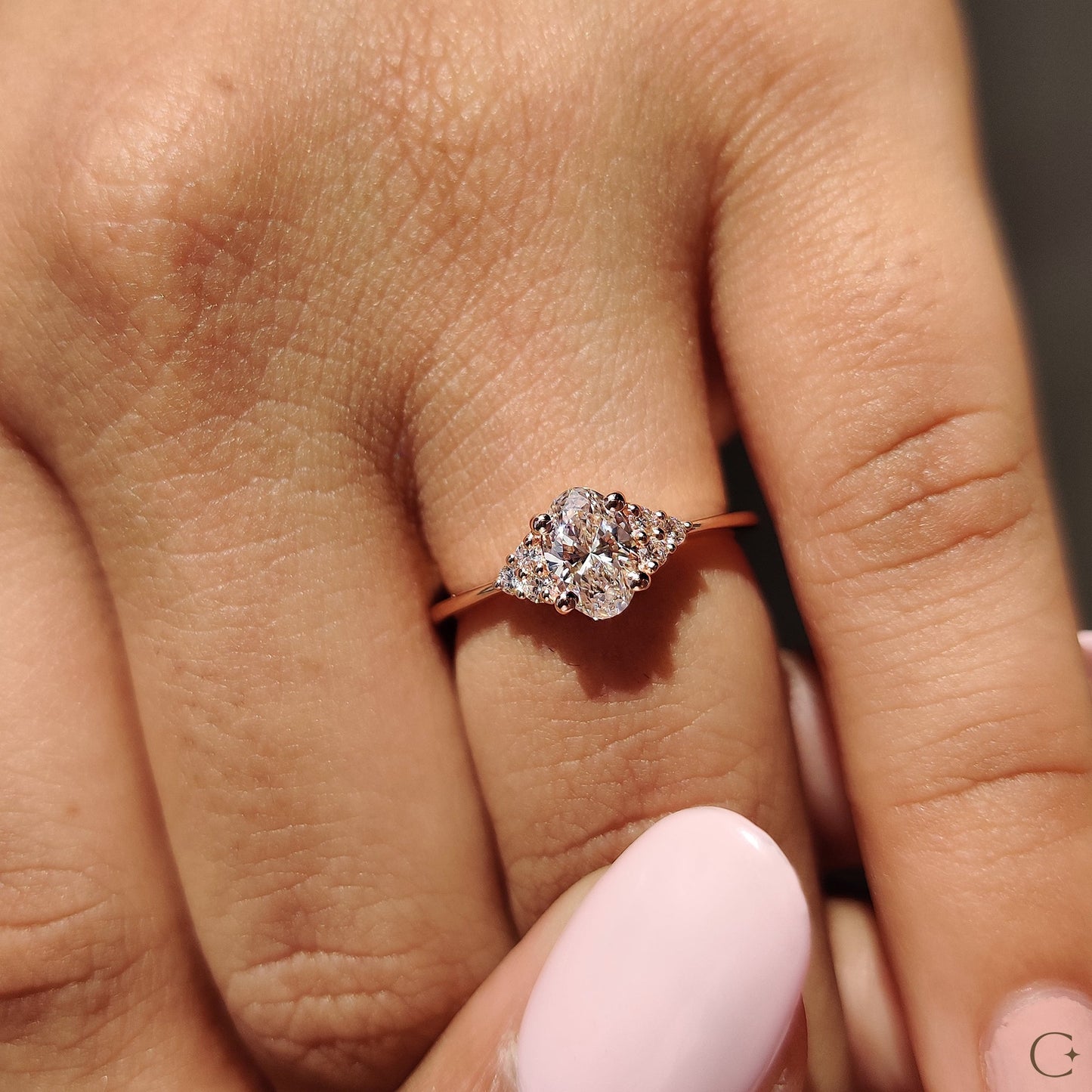 Oval Shaped Diamond Engagement Ring In Muse Style