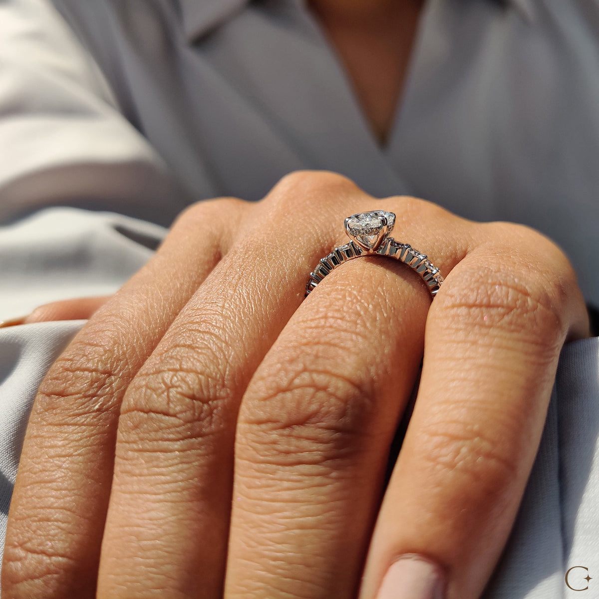 Oval Pave Engagement Ring In Hidden Halo Style