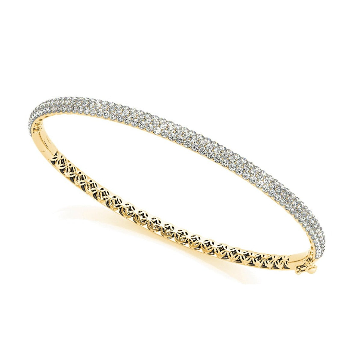 Three Row 2.63 ctw Round Diamond Bracelet Pave Set - 18K Yellow Gold