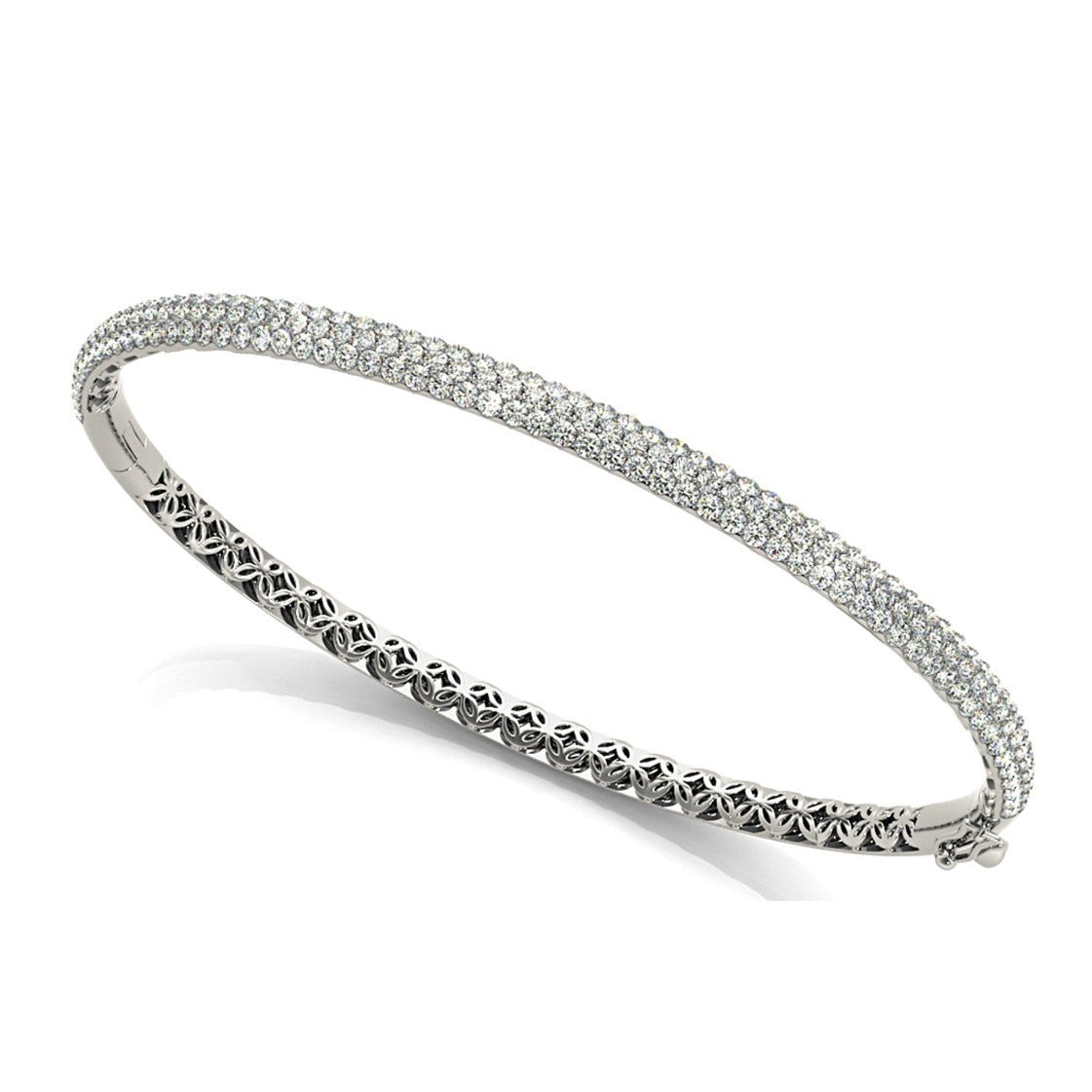 Three Row 2.63 ctw Round Diamond Bracelet Pave Set - 14K Yellow Gold