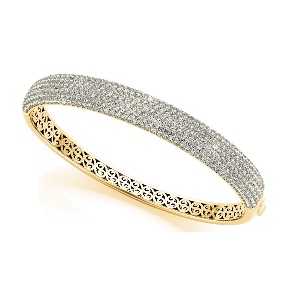6.75 ctw Multi Row Diamond Pave Set Bangle Bracelet - 18K White Gold