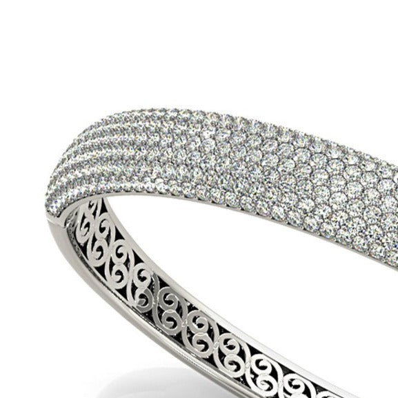6.75 ctw Multi Row Diamond Pave Set Bangle Bracelet - 14K Yellow Gold