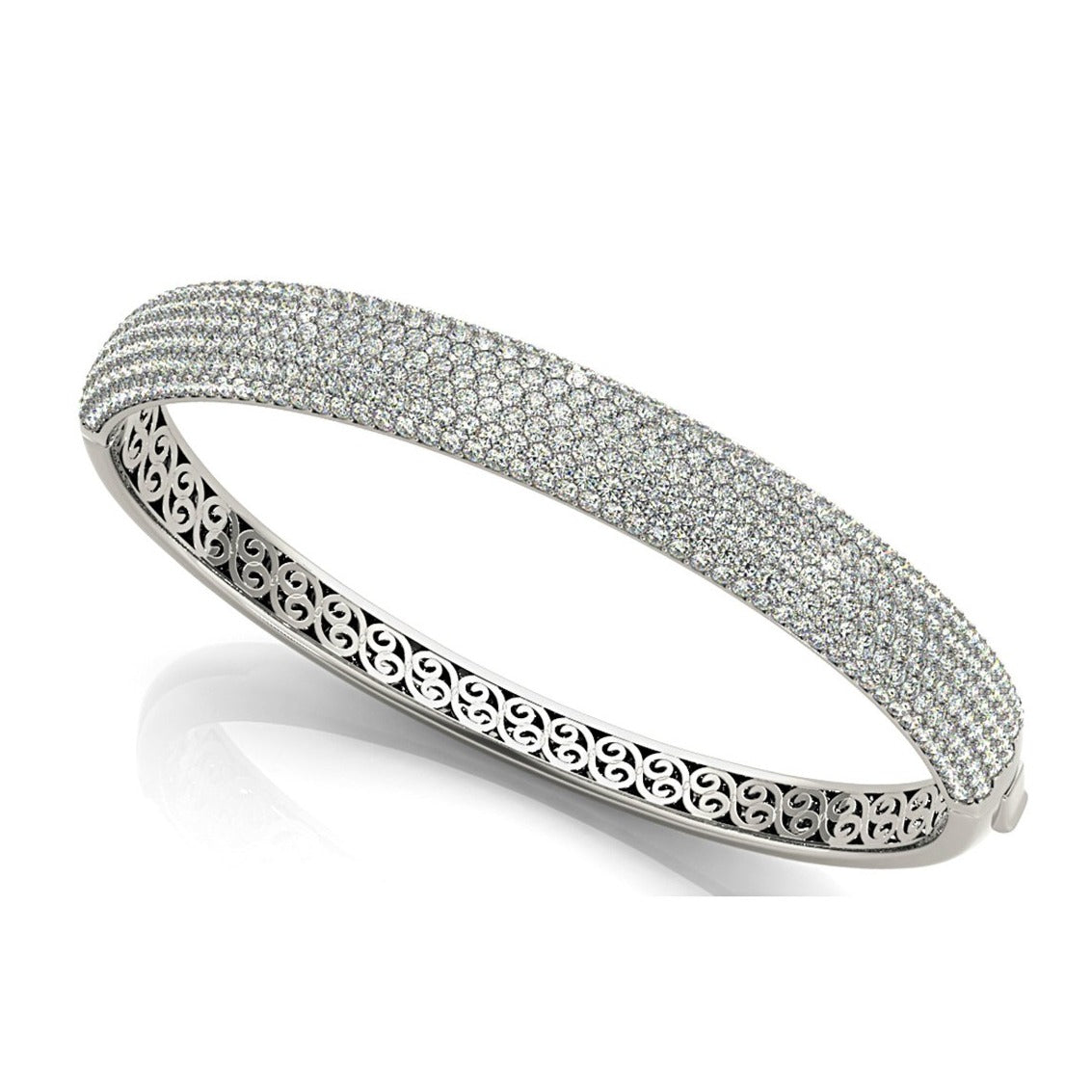 6.75 ctw Multi Row Diamond Pave Set Bangle Bracelet - Platinum 950