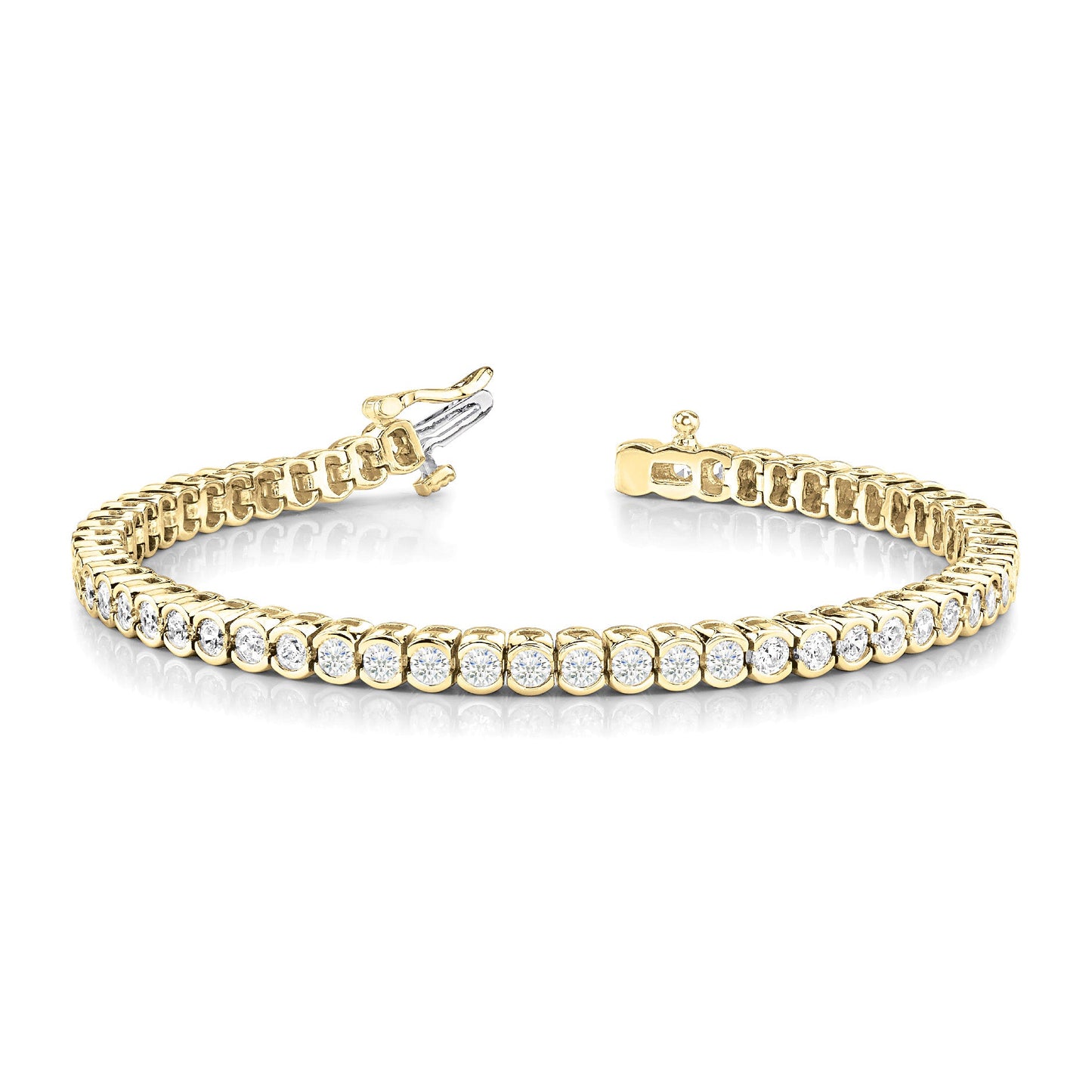 4.00 ctw Round Diamond Bezel Set Tennis Bracelet - 18K Yellow Gold