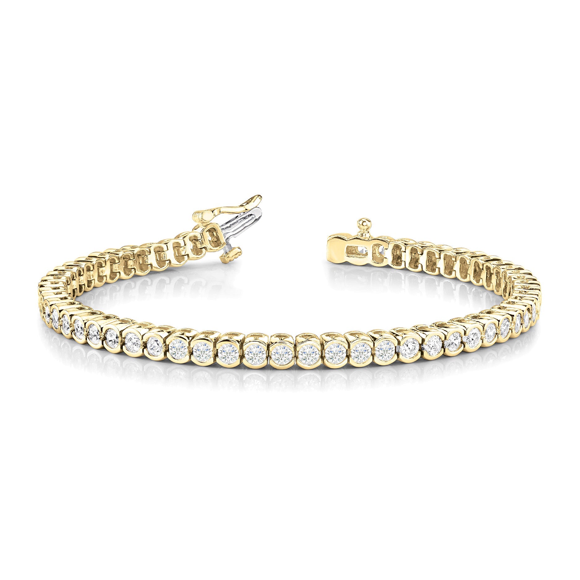4.00 ctw Round Diamond Bezel Set Tennis Bracelet - 18K Yellow Gold
