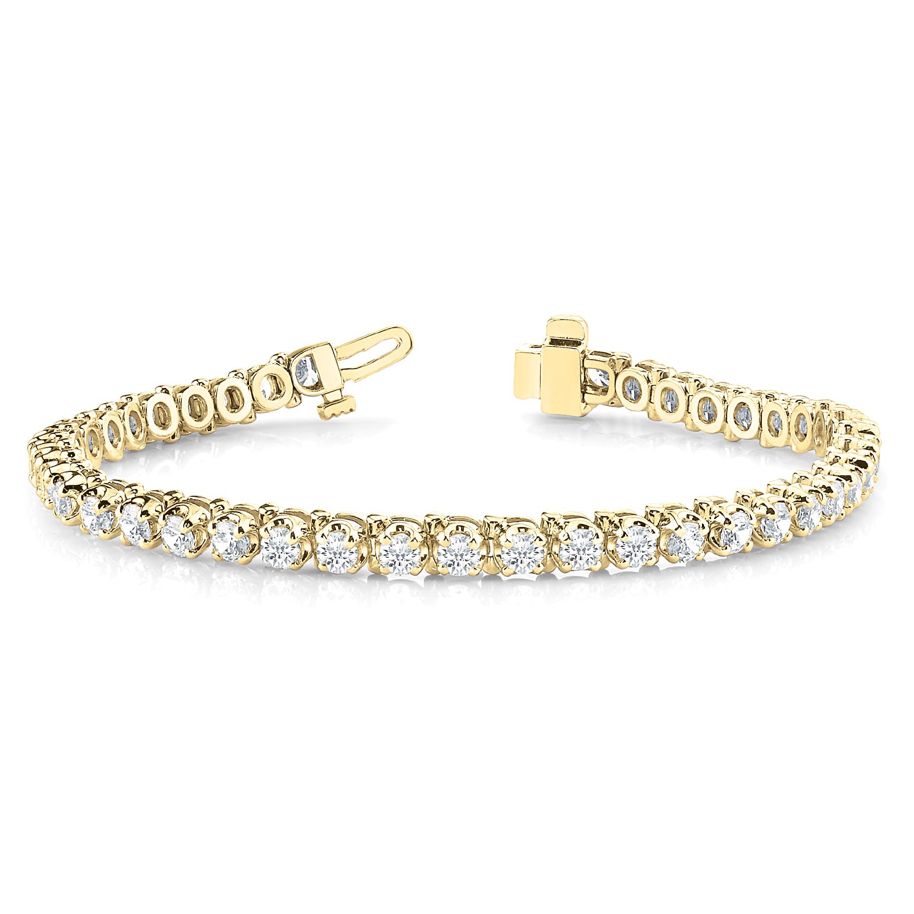 5.00 ctw Round Diamond Tennis Bracelet Four Prong Set - 18K Yellow Gold