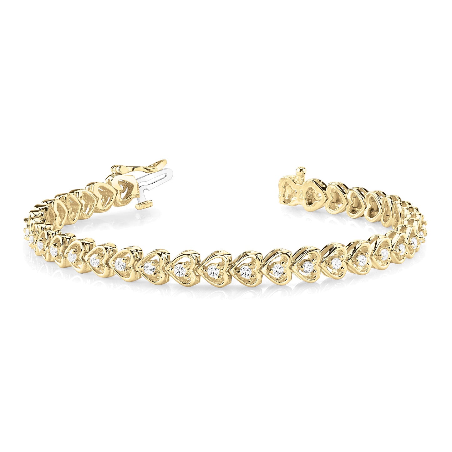 1.25 ctw Round Diamond Hearth Shaped Tennis Bracelet - 18K Yellow Gold - F-G Color VS1-VS2 Clarity