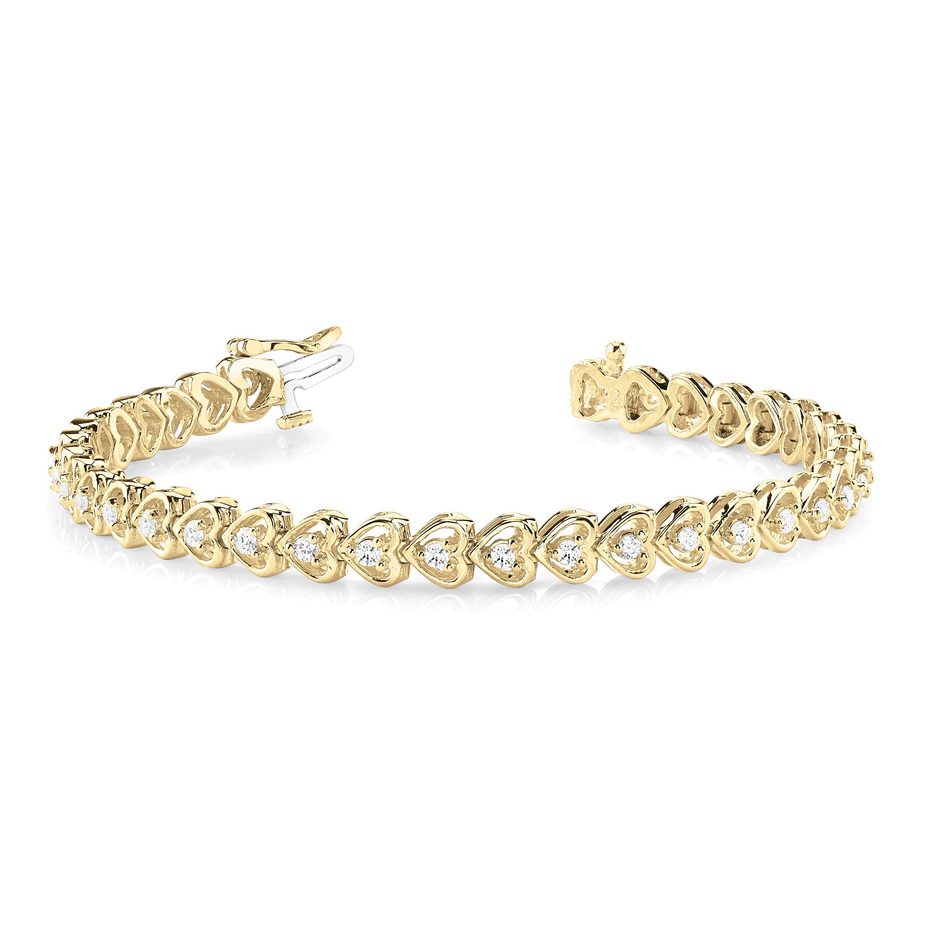 1.25 ctw Round Diamond Hearth Shaped Tennis Bracelet - 18K Yellow Gold - F-G Color VS1-VS2 Clarity