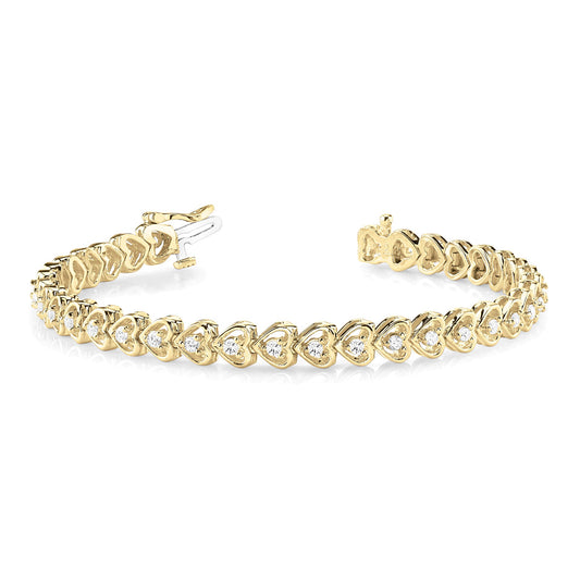 1.25 ctw Round Diamond Hearth Shaped Tennis Bracelet - 18K Yellow Gold - F-G Color VS1-VS2 Clarity