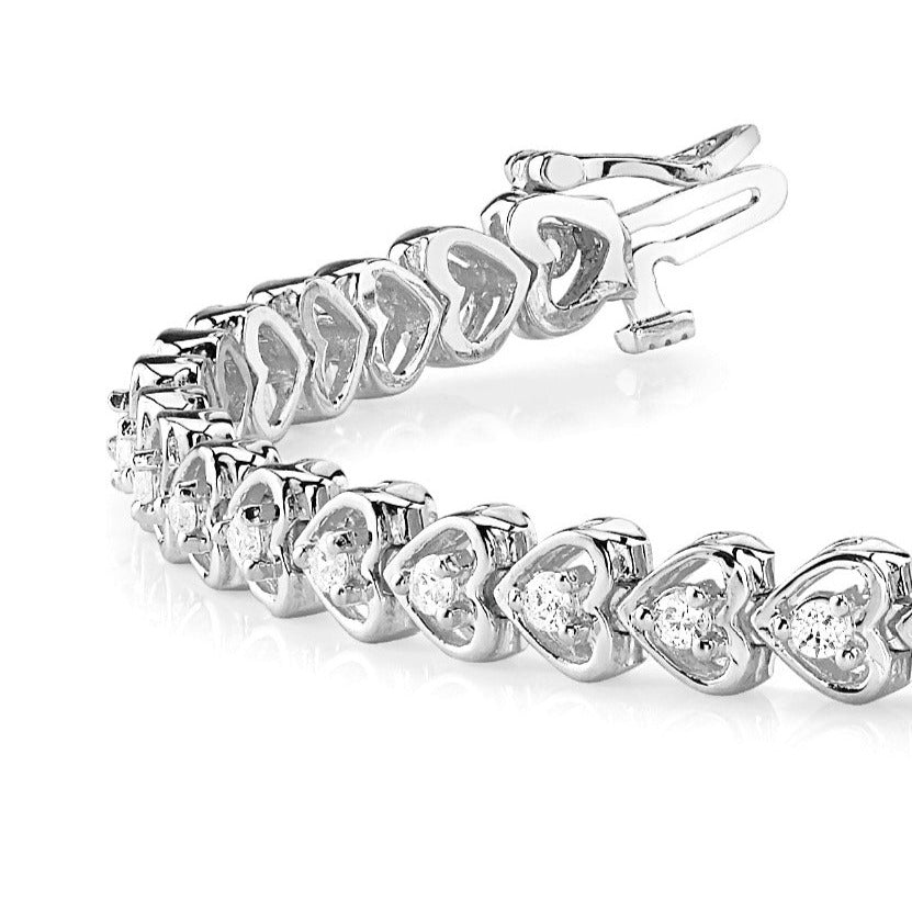 1.25 ctw Round Diamond Hearth Shaped Tennis Bracelet - 14K White Gold - H-I Color I1-I2 Clarity