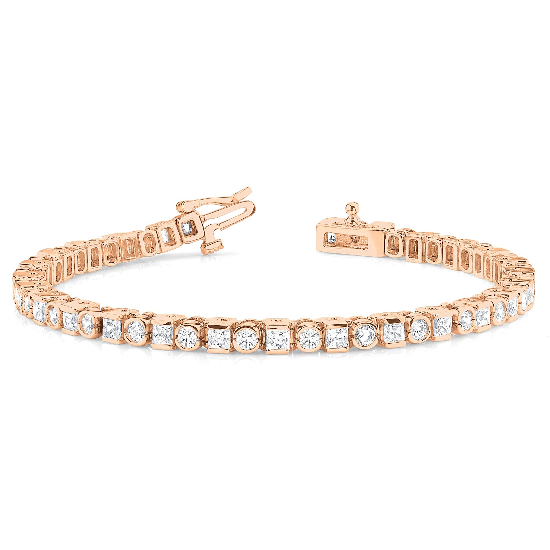 5.20 ct. Princess & Round Diamond Bezel and Channel Set Tennis Bracelet - 14K Rose Gold - F-G Color VS1-VS2 Clarity