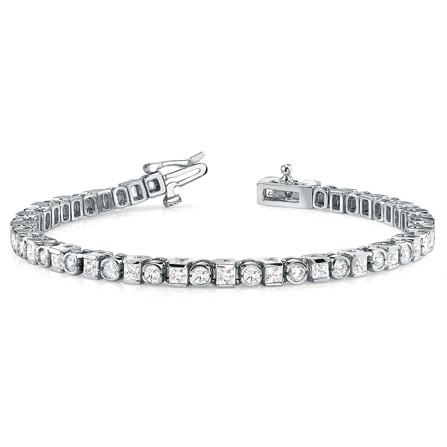 5.20 ct. Princess & Round Diamond Bezel and Channel Set Tennis Bracelet - 14K White Gold - F-G Color VS1-VS2 Clarity