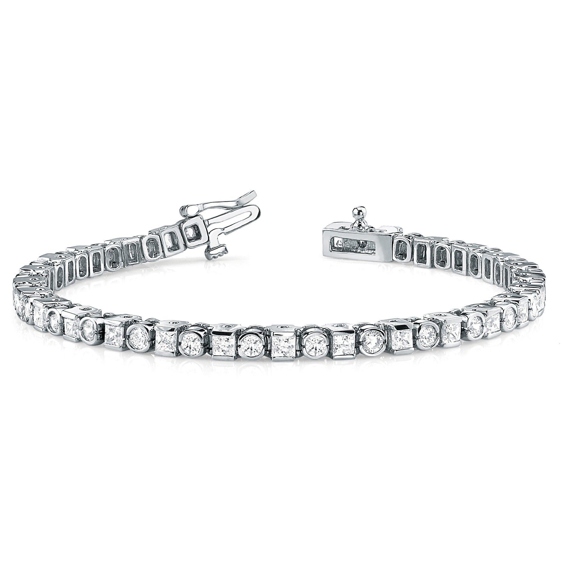 5.20 ct. Princess & Round Diamond Bezel and Channel Set Tennis Bracelet - 14K White Gold - F-G Color VS1-VS2 Clarity