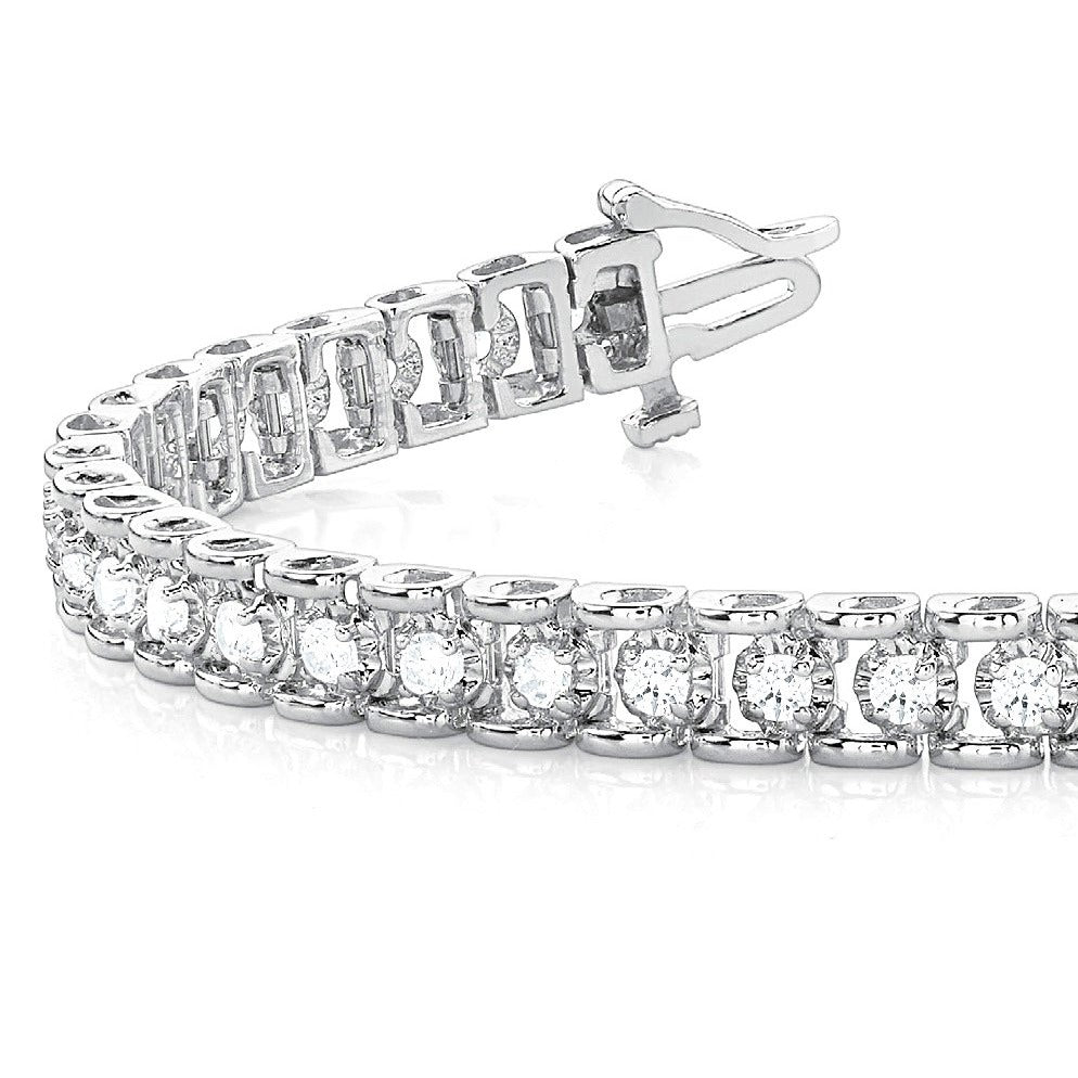 2.0 ctw Round Diamond Tennis Bracelet Four Prong Set - 18K White Gold