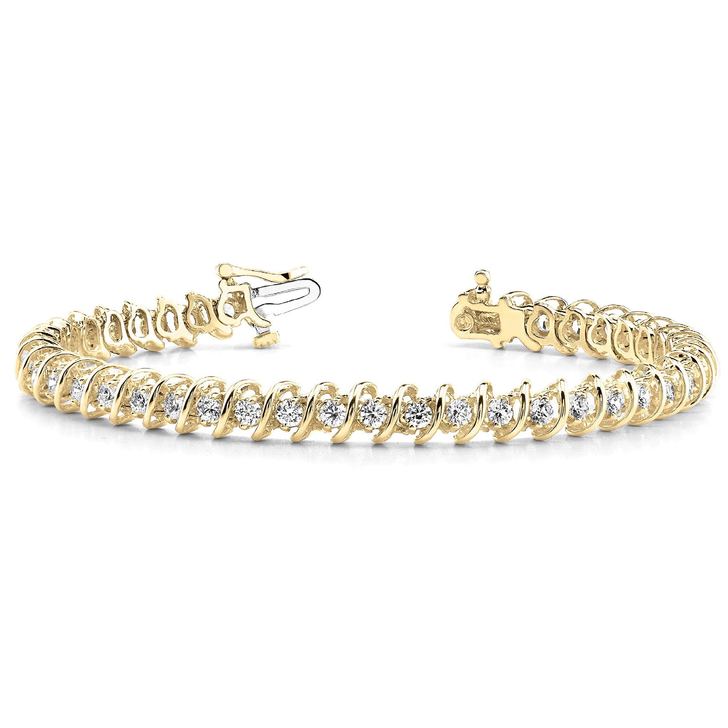 3.0 ctw Round Diamond Tennis Bracelet "S" Bar Style - 14K Yellow Gold - F-G Color VS1-VS2 Clarity