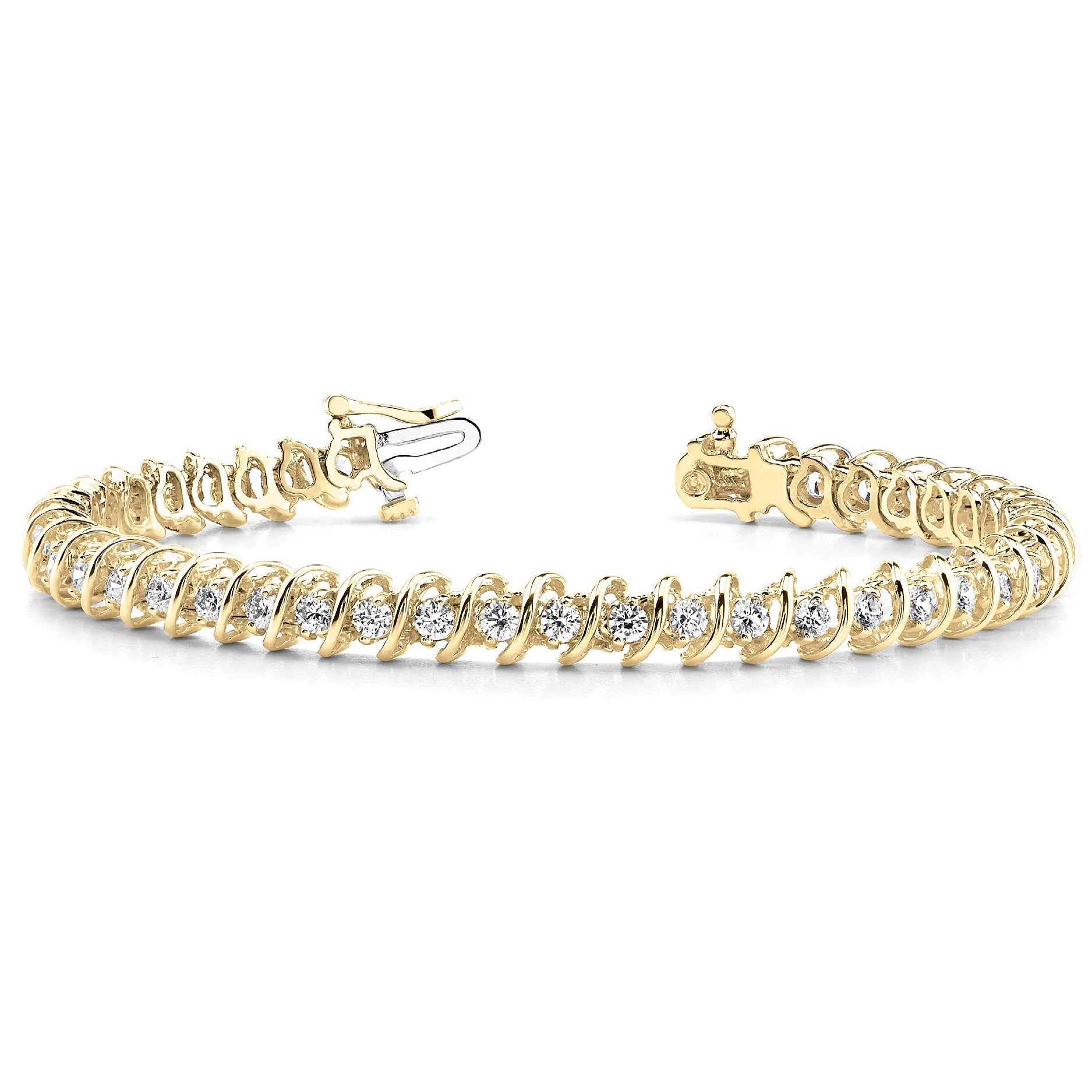 3.0 ctw Round Diamond Tennis Bracelet "S" Bar Style - 14K Yellow Gold - F-G Color VS1-VS2 Clarity