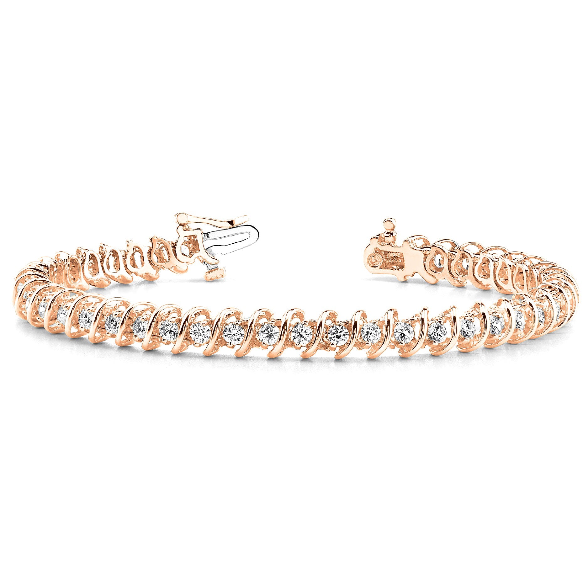 3.0 ctw Round Diamond Tennis Bracelet "S" Bar Style - 14K Rose Gold - F-G Color VS1-VS2 Clarity