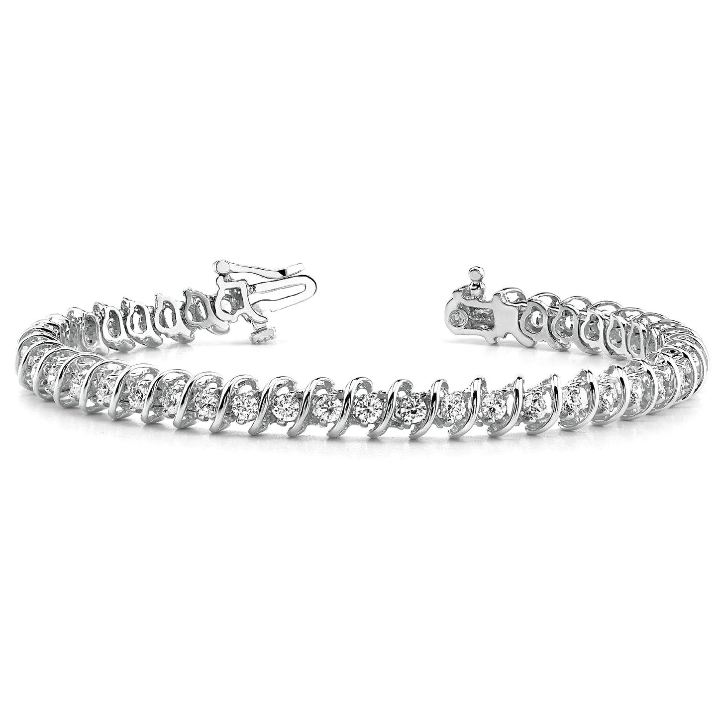 3.0 ctw Round Diamond Tennis Bracelet "S" Bar Style - 14K White Gold - F-G Color VS1-VS2 Clarity