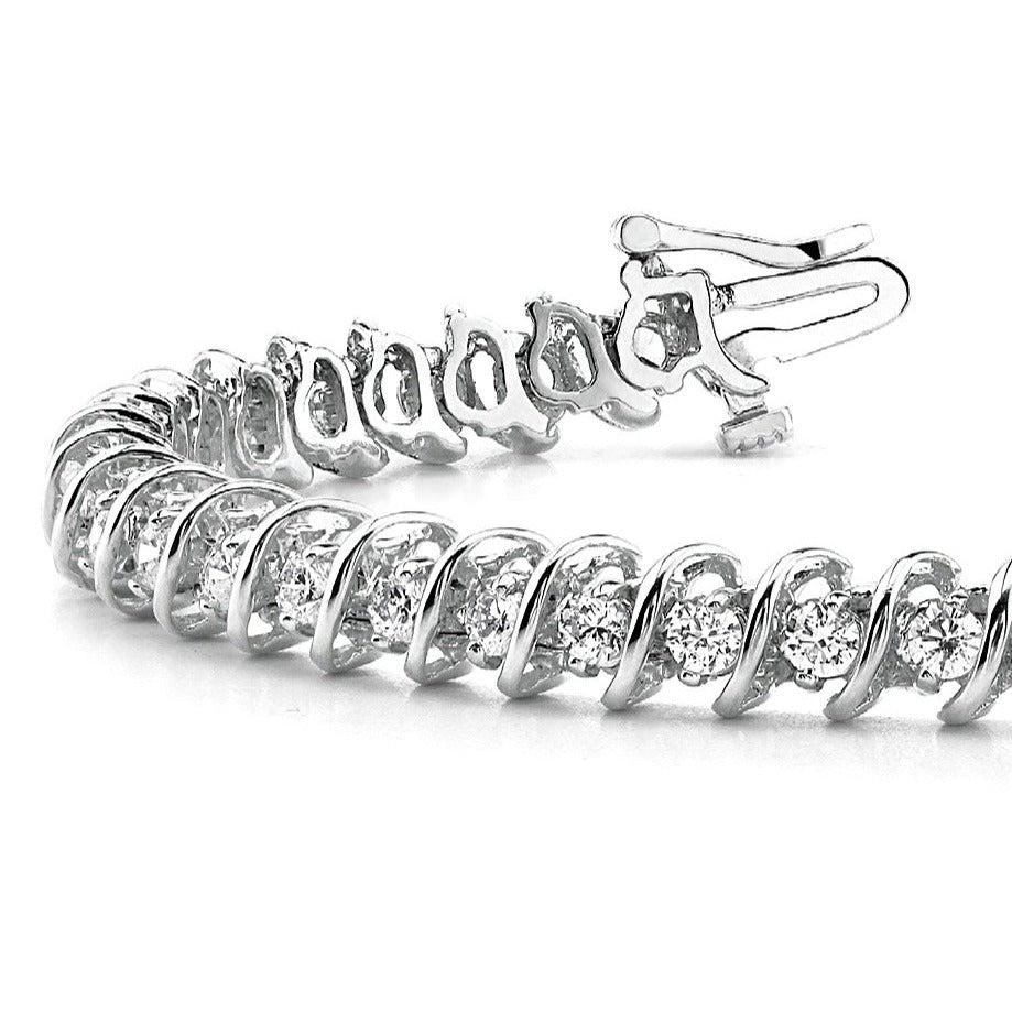 3.0 ctw Round Diamond Tennis Bracelet "S" Bar Style - 14K White Gold - G-H Color SI1-SI2 Clarity