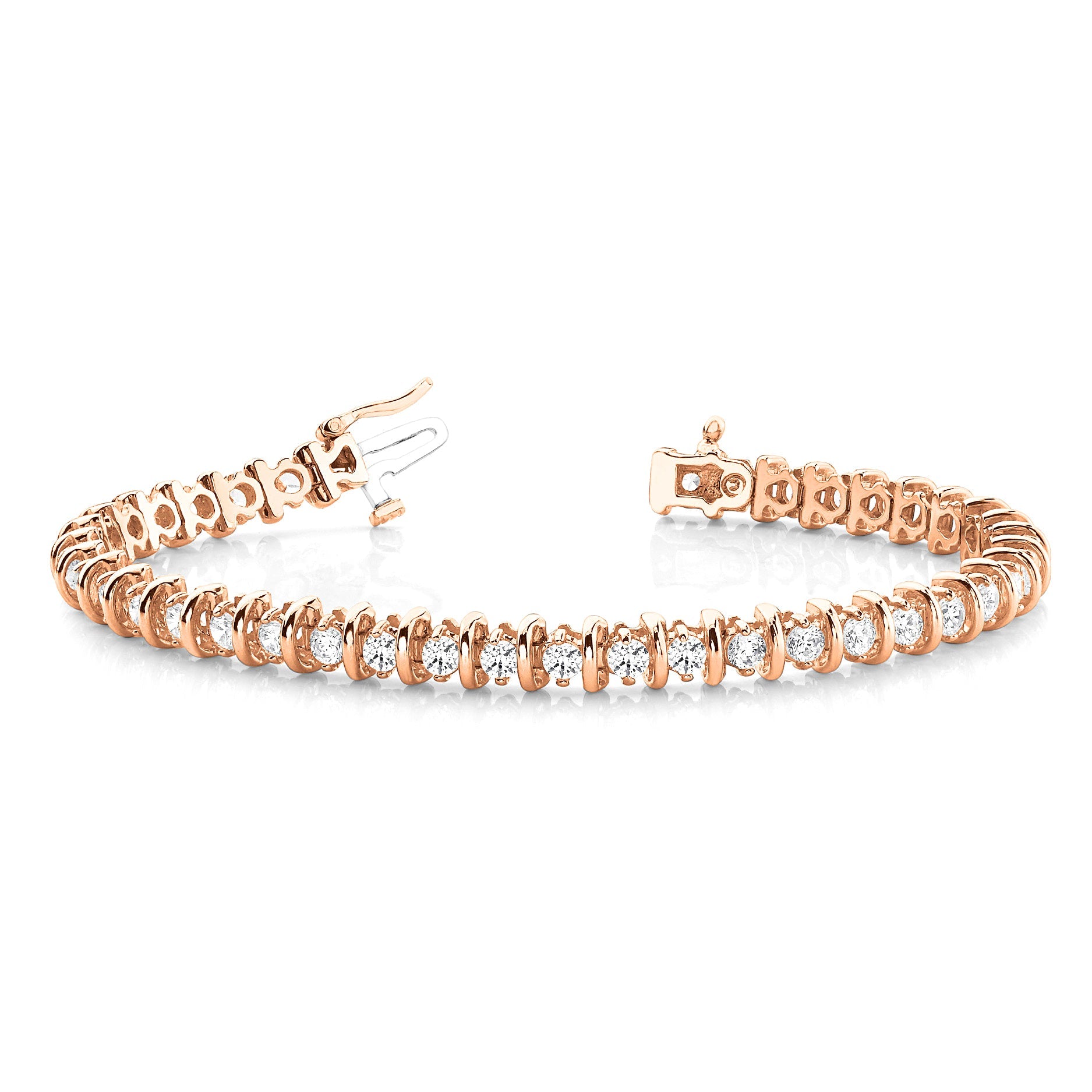 4.00 ctw Round Diamond Bar Tennis Bracelet Two Prong - 18K Rose Gold - F-G Color VS1-VS2 Clarity