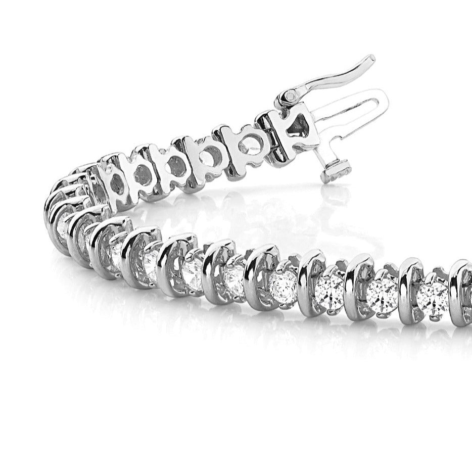 4.00 ctw Round Diamond Bar Tennis Bracelet Two Prong - 14K White Gold - H-I Color I1-I2 Clarity