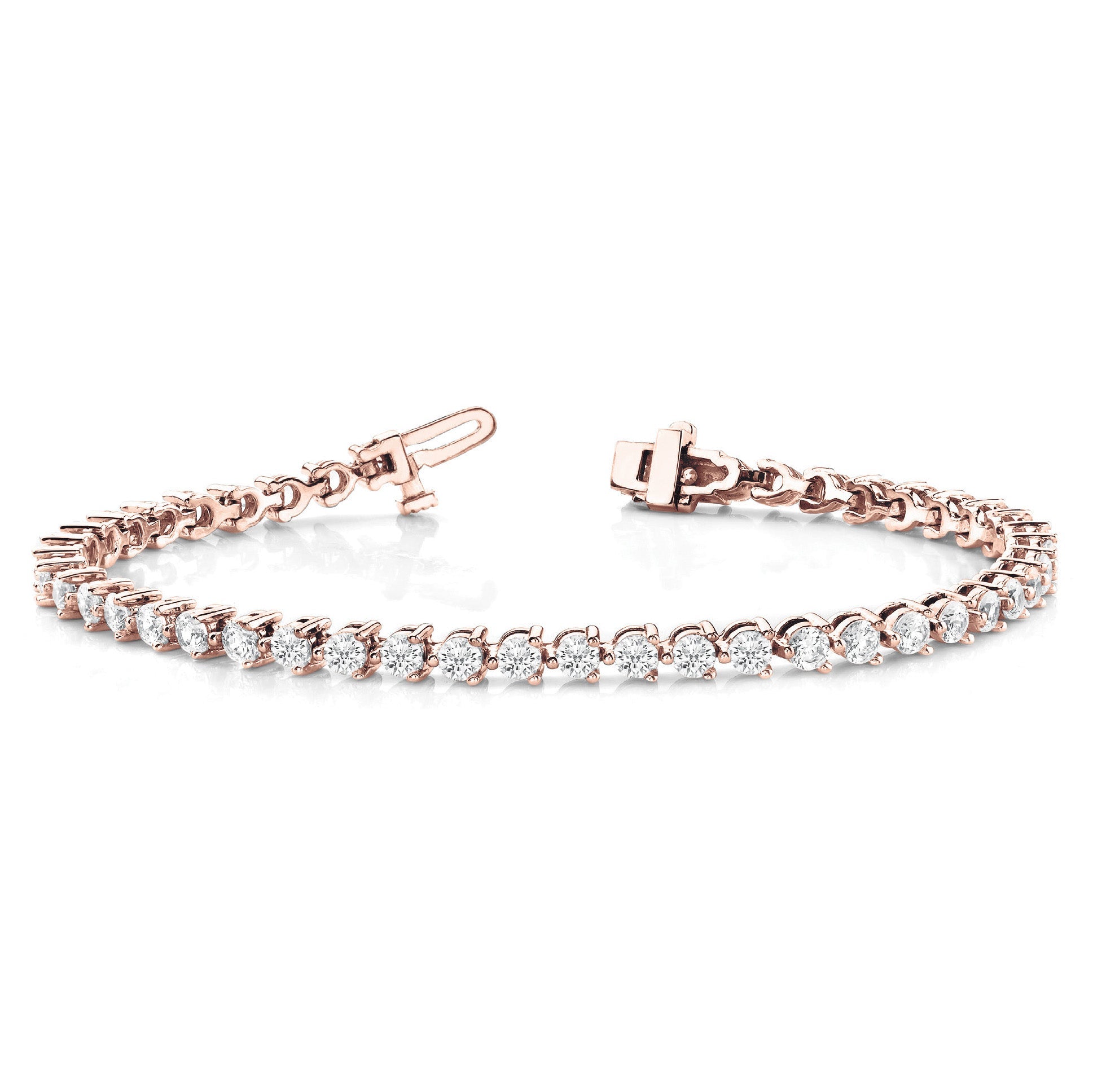 Three Prong Classic Diamond Tennis Bracelet - 14K Rose Gold - 10 Carat Total Weight