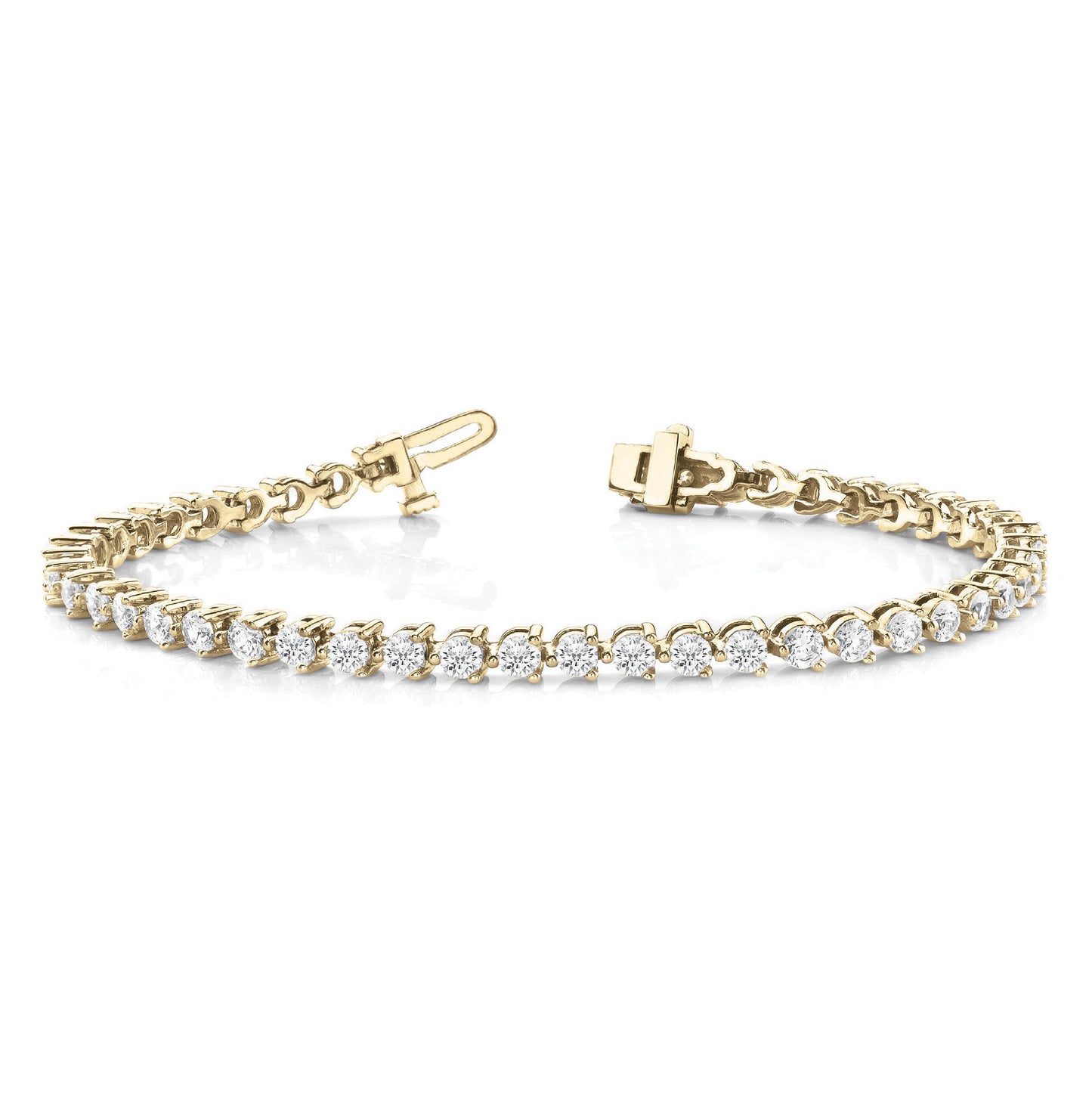 Three Prong Classic Diamond Tennis Bracelet - 14K Yellow Gold - 10 Carat Total Weight
