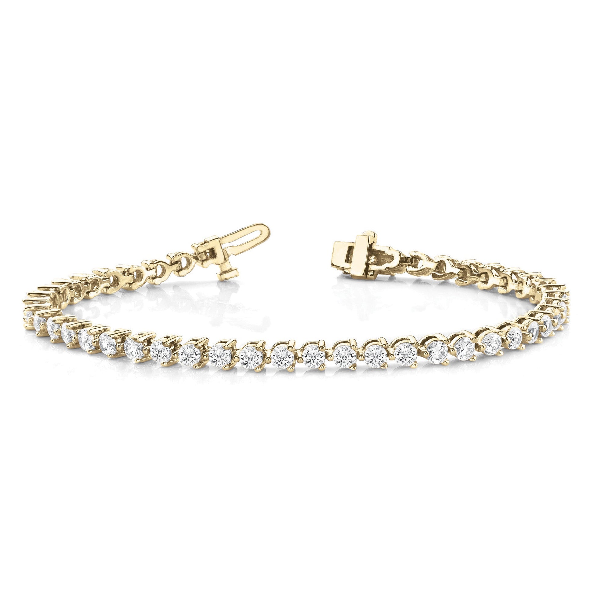 Three Prong Classic Diamond Tennis Bracelet - 14K Yellow Gold - 10 Carat Total Weight