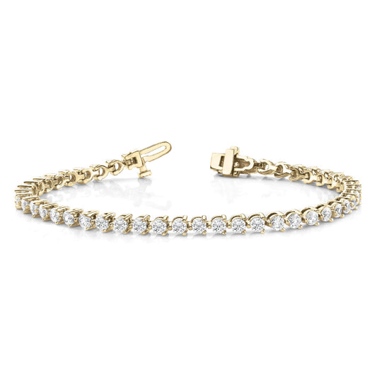 Three Prong Classic Diamond Tennis Bracelet - 14K Yellow Gold - 10 Carat Total Weight