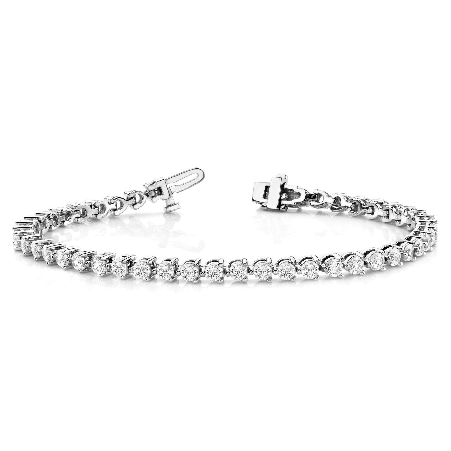 Three Prong Classic Diamond Tennis Bracelet - 14K White Gold - 10 Carat Total Weight